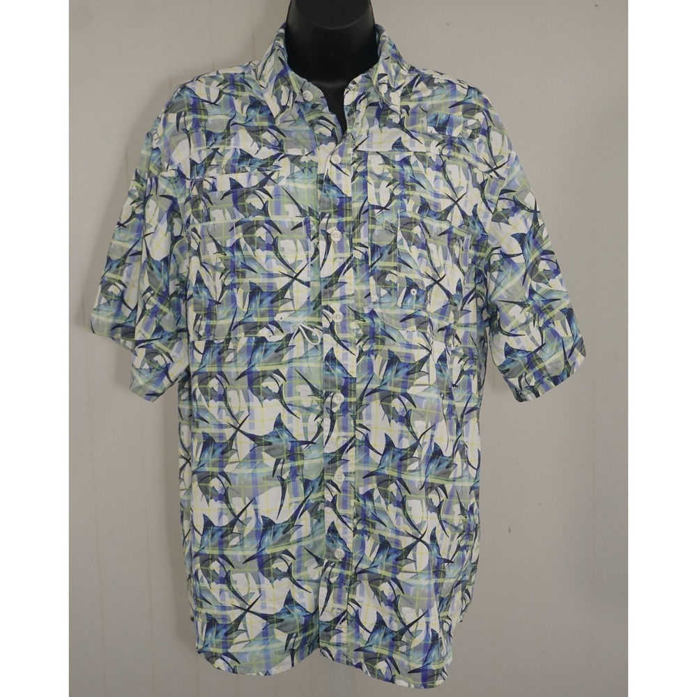 Bass Outfitters Small Blue Marlin Print Fishing Shirt Short Sleeve